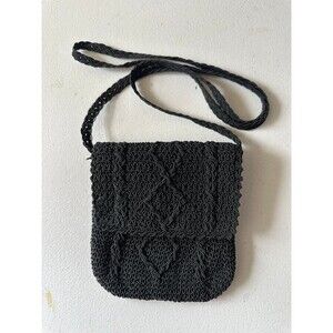 Unbranded Black Macrame Crochet Cable Knit Woven Mini Crossbody Bag